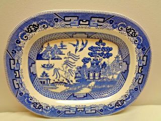Antique Buffalo Pottery 1908 Semi - Vitreous,  Blue Willow Pattern Platter