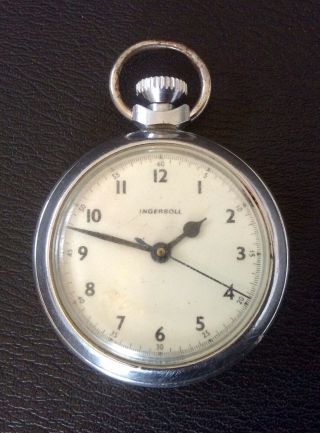 Antique Vintage Ingersoll Pocket Watch,  Silver Tone Case,  Running,  Deco,  British,  Old