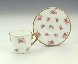 Antique Coalport China - Rose Decorated Miniature Cabinet Cup & Saucer - Lovely