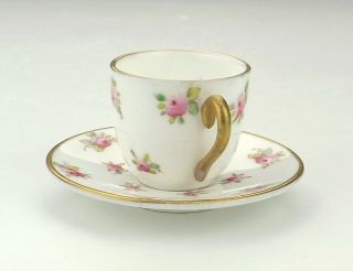 Antique Coalport China - Rose Decorated Miniature Cabinet Cup & Saucer - Lovely 4