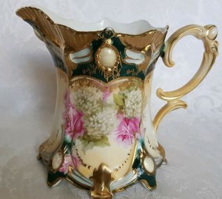 Antique Rs Prussia Hand Painted Roses & Heavy Gold Footed Art Nouveau Creamer