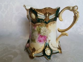 ANTIQUE RS PRUSSIA HAND PAINTED ROSES & HEAVY GOLD FOOTED ART NOUVEAU CREAMER 4