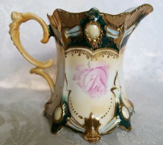 ANTIQUE RS PRUSSIA HAND PAINTED ROSES & HEAVY GOLD FOOTED ART NOUVEAU CREAMER 6