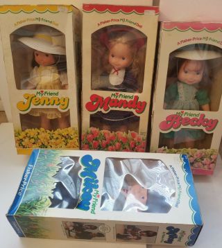 Vintage 1982 Fisher - Price My Friend Dolls Becky Mandy Mikey And Jenny All 4