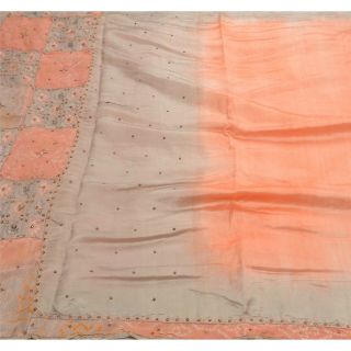 Tcw Vintage Pink Saree 100 Pure Silk Hand Beaded Craft Fabric Bandhani Sari