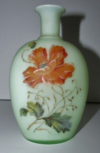 Antique Bohemian Hand Painted Uranium Art Glass Bottle Vase 323
