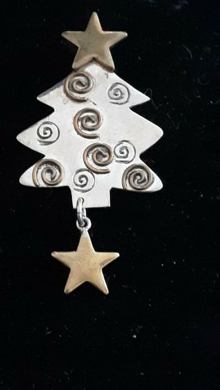 Mexico 925 Silver - Vintage Antique Swirled Christmas Tree Brooch Pin Sterling
