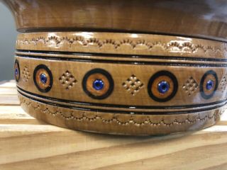 VINTAGE HAND TURNED WOOD BOWL WITH LID JEWELS INLAY,  GREAT PATINA 3