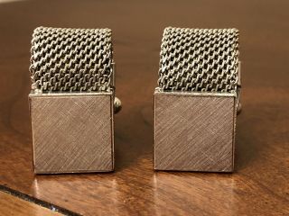 Vintage Silver Tone Square Etched Wrap Around Mesh Cuff Links