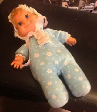 Vintage 1970 Mattel Baby Beans Blue Pajamas Doll - 60 - Talks Well