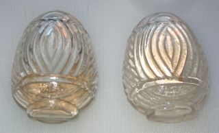 2 Antique Usa Art Deco Clear Glass Bird Cage Feeders,  C.  1930