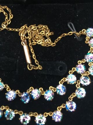 Antique Iris Crystal Delicate Necklace Yellow Metal Pin Catch Bezel Set
