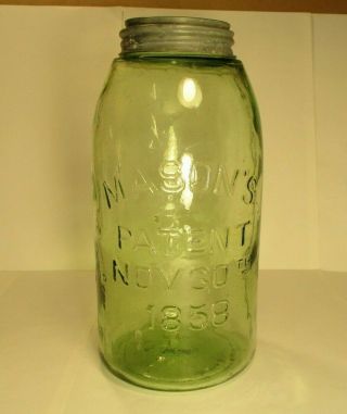 Antique Yellow Green Citron Color Mason Pat.  Nov.  30 1858 Jar 1/2 Gal.