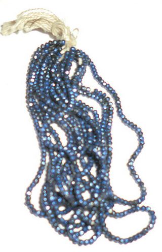 Vintage Antique French Bright Blue Metallic Metal Beads Hank 25,  Bpi 5 Grams
