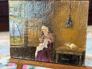 VINTAGE Miniature Dollhouse ARTISAN REAL Oil Painting J.  Turner Primitive Lady 3