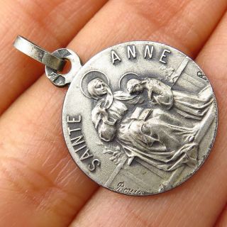Antique France Signed Sterling Silver Sante Anne Religious Charm Pendant