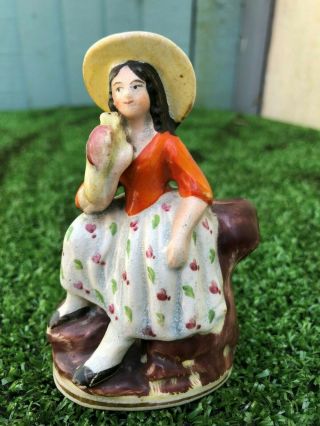 Mid 19thc Staffordshire Seated Female Figurine With Parrot,  Other C1860s