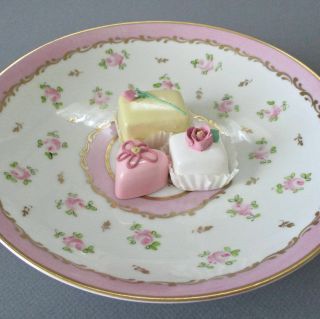 Antique French Porcelain Compote Hp Pink Roses Pink Border Gilt Trm Sevres Style