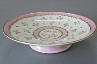Antique FRENCH Porcelain Compote HP Pink ROSES PINK Border GILT Trm SEVRES Style 2