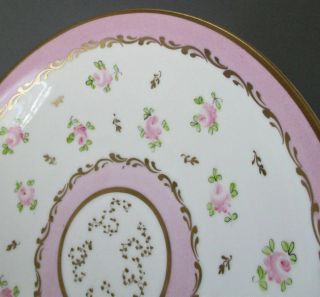Antique FRENCH Porcelain Compote HP Pink ROSES PINK Border GILT Trm SEVRES Style 5