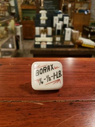 Borax Antique Porcelain Apothecary Drug Cabinet Knob Drawer Pull