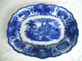 C1900 Antique Non Pareil Flow Blue 15 1/2 " Platter - Burgess & Leigh England