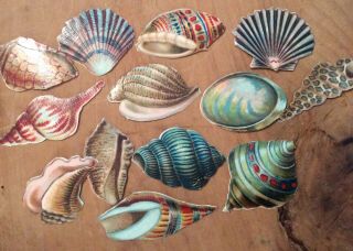 Antique Assorted Die Cuts - Sea Shells,  Kids,  Cupids With Heart,  3 Small Friendship 3
