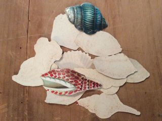 Antique Assorted Die Cuts - Sea Shells,  Kids,  Cupids With Heart,  3 Small Friendship 5