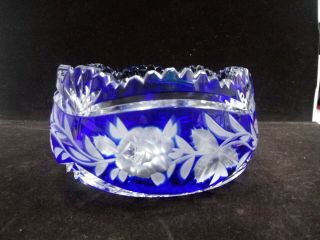 Antique Bohemian Cobalt Blue Cut To Clear Crystal Large Bowl