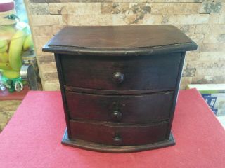 Antique Miniature Bow Fronted Mahogany Chest Of Draws Jewellery Box