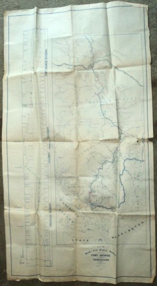 Large 1922 Map Of Pacific Great Eastern Railway Fort George To Vancouver