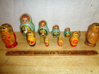 3 Vintage Russian Babushka Matryoshka Nesting Dolls (1) Five (2) Three - Nmm