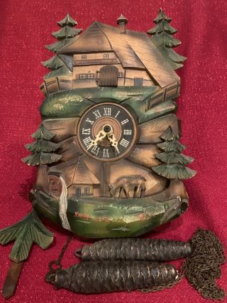 Antique Black Forest Chalet Cuckoo Clock Regula German Germany Running