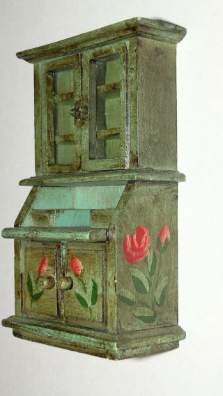 Vintage Wood Kitchen Hoosier Cabinet Hutch Dollhouse Miniature Hand Painted