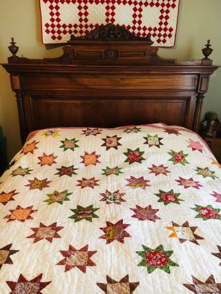1860 Star Quilt.  Brilliant Colors.  Early Fabrics 2