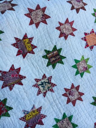 1860 Star Quilt.  Brilliant Colors.  Early Fabrics 5