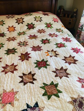 1860 Star Quilt.  Brilliant Colors.  Early Fabrics 7