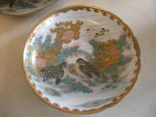 2 Japanese Eggshell Cups and Saucers - With Quail,  Blossom and Heavy Gilding 3 2