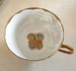 2 Japanese Eggshell Cups and Saucers - With Quail,  Blossom and Heavy Gilding 3 3
