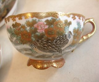 2 Japanese Eggshell Cups and Saucers - With Quail,  Blossom and Heavy Gilding 3 4