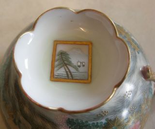 2 Japanese Eggshell Cups and Saucers - With Quail,  Blossom and Heavy Gilding 3 5
