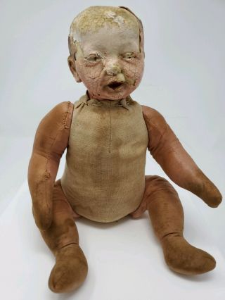 Antique Character Face Doll Oil Cloth Jointed Body 11.  5 " Repair Restore Parts
