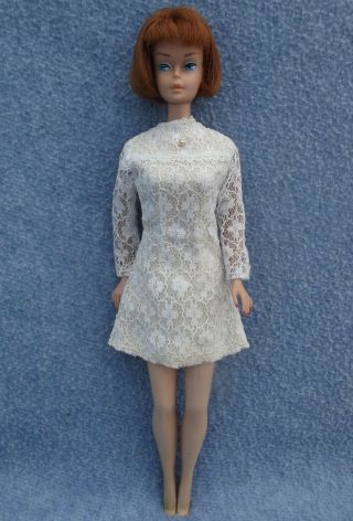 Vintage Barbie Clone Mego Maddie Mod White Lace Bridal Mini Dress Silver Threads