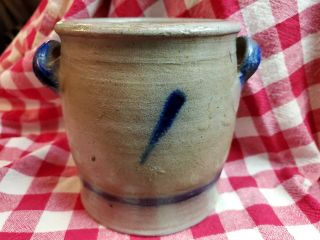 Antique Salt Glaze Stoneware Crock Open Crock Recessed Blue Stripe 6 1/2 "