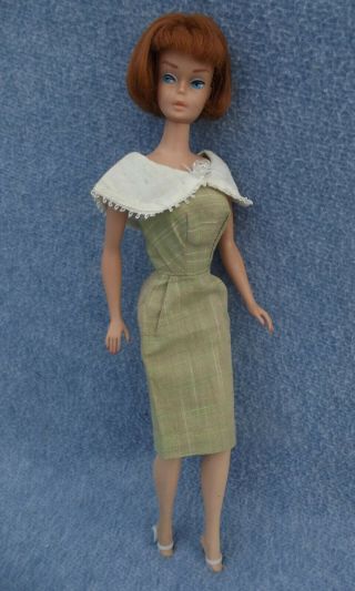 Vintage Barbie Lilli Clone Doll Dress Green Snap Back & White Open Toe Heels