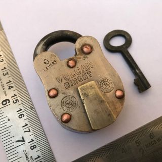 An Old Antique Solid Brass Padlock Lock With Key Rare Shape