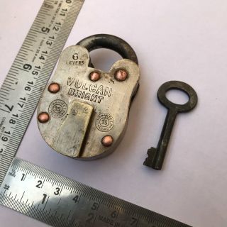 An old antique solid brass padlock lock with key RARE shape 2
