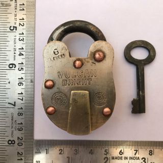 An old antique solid brass padlock lock with key RARE shape 3