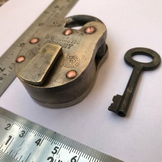 An old antique solid brass padlock lock with key RARE shape 4