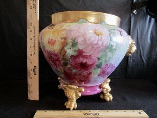 Limoges Antique France Hand Painted Porcelain Jardiniere With Rose Design 2